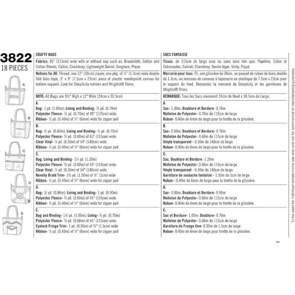 Simplicity Sewing Pattern 3822 Bag Tote Purse Shopping Beach Craft - Picture 3 of 3